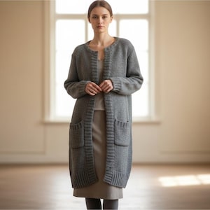 Langer Strick Cardigan Pattern Pocket Cardigan Cosy Oversized Open Front PDF