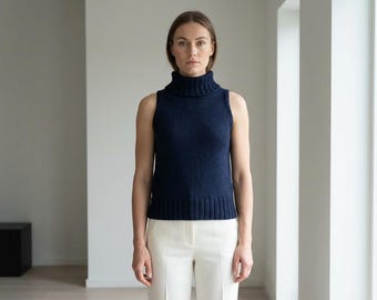 Patrón de top de punto sin mangas con cuello alto, fácil de usar, para verano, tallas XS a 3XL (PDF)