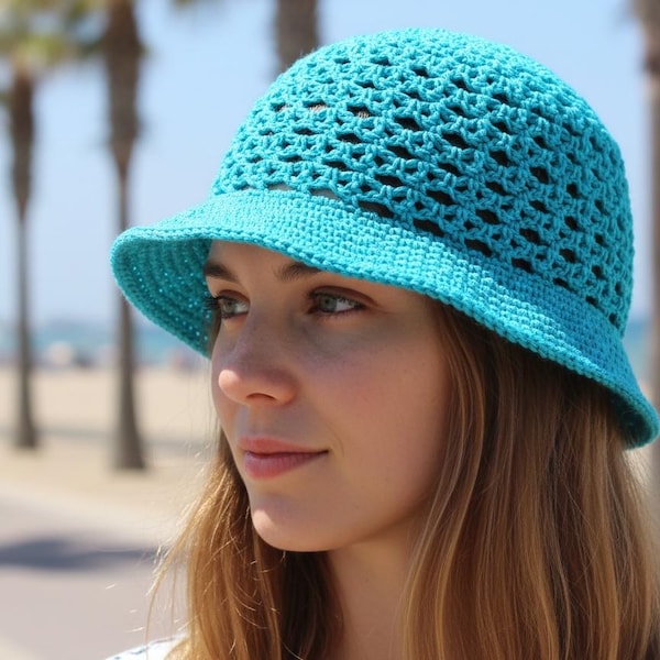 Patrón PDF de gorro de cubo a crochet, gorro de verano con encaje, fácil de usar para mujer