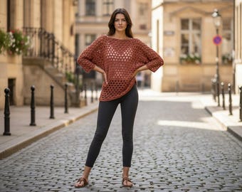 Patrón de top asimétrico de crochet en PDF, pareo de verano de malla para la playa, corte moderno.