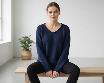 Patrón de suéter de punto en PDF, jersey raglán con cuello en V unisex, tallas XS–3XL