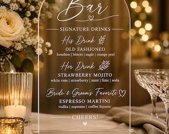 Wedding Bar Menu Decal Custom Drink Menu Vinyl Signature Drinks Wedding Sign Acrylic Bar Menu Decal Personalized Wedding Bar Sign
