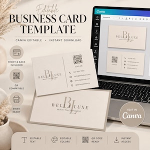 Canva Business Card Template Editable Qr Code Modern Design Printable Instant Download Digital Small Business Branding Minimalist Luxury