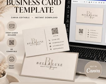 Canva Business Card Template Editable Qr Code Modern Design Printable Instant Download Digital Small Business Branding Minimalist Luxury