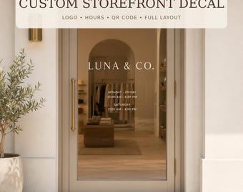 Vinilo adhesivo personalizado para escaparate, logotipo para ventana comercial, vinilo adhesivo personalizado para ventana, letrero para tienda boutique con horario comercial.