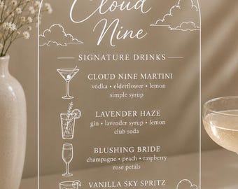 On Cloud Nine Wedding Bar Menu Decal Personalized Cocktail Menu Sign Bridal Shower Drink Menu for Acrylic Mirror or Wood