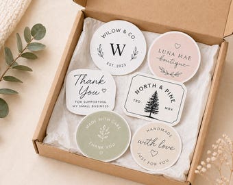 10 Custom Logo Sticker Sample Pack Business Branding Packaging Thank You Handmade Shop Small Batch Product Label Company Name Circle