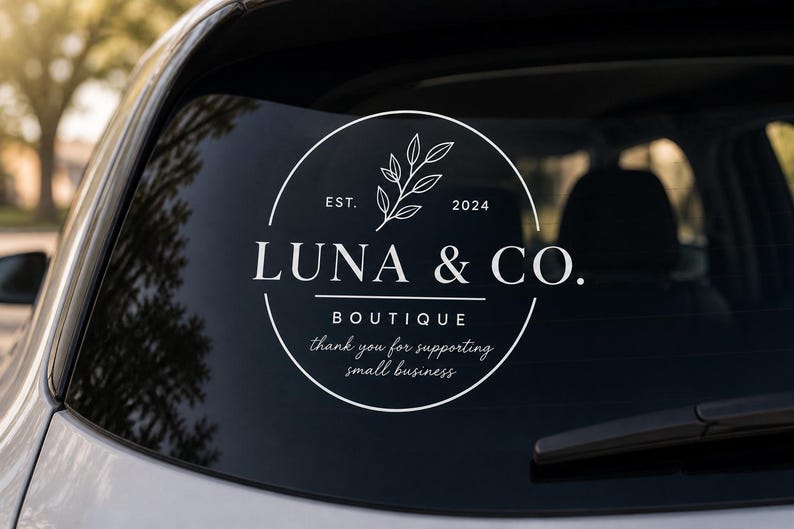 Business vinyl decal with custom logo display on car for small business branding