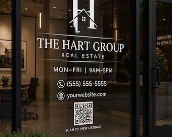 Realtor Storefront Decal | Real Estate Office Window Logo | Custom Business Hours Vinyl Sign | Office Window Decal | Business Window Letteri