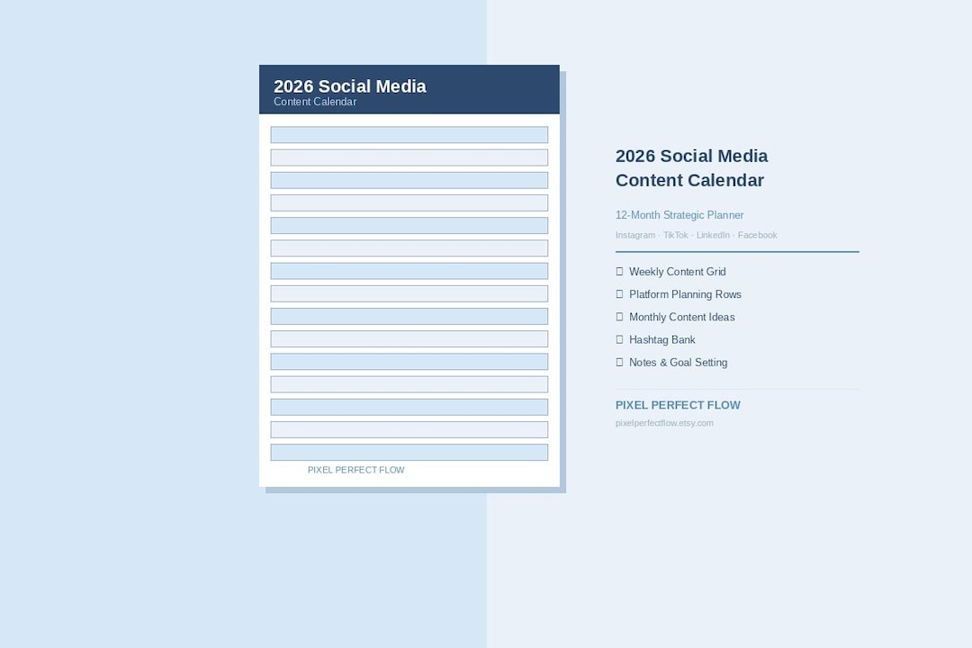 Social Media Content Calendar 2026 | 12-month Planner PDF | Instagram ...