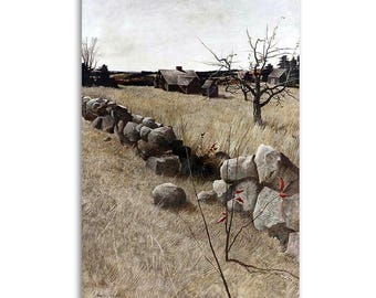 Lienzo impreso con redes de pesca de Andrew Wyeth. Arte paisajístico costero neutro para decoración Wabi-Sabi y rústica.