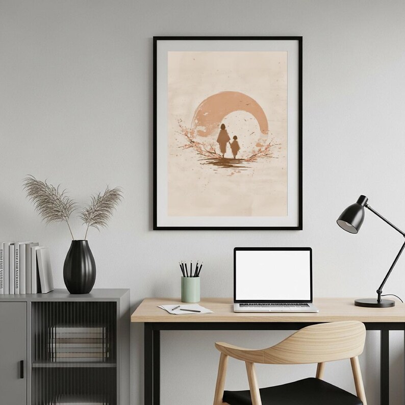 Mother Daughter Wall Art Print, Neutral Minimalist Family Decor, Soft ...