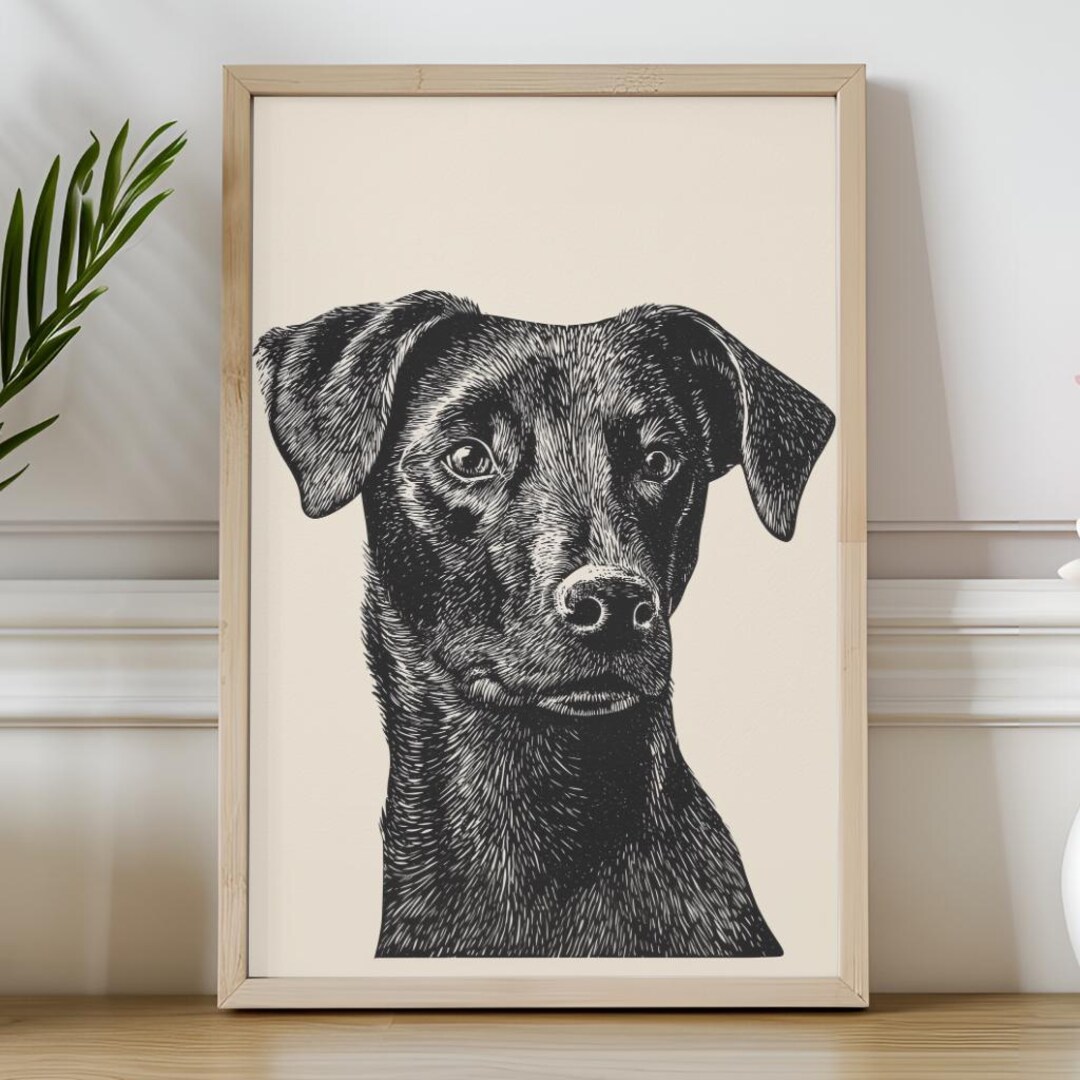Black Dog Wall Art Print, Pet Lover Gift, Vintage Linocut Poster ...