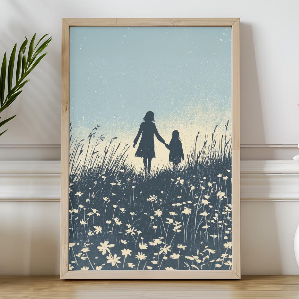 Mother Daughter Wall Art Print, Wildflower Meadow Poster, Sentimental ...