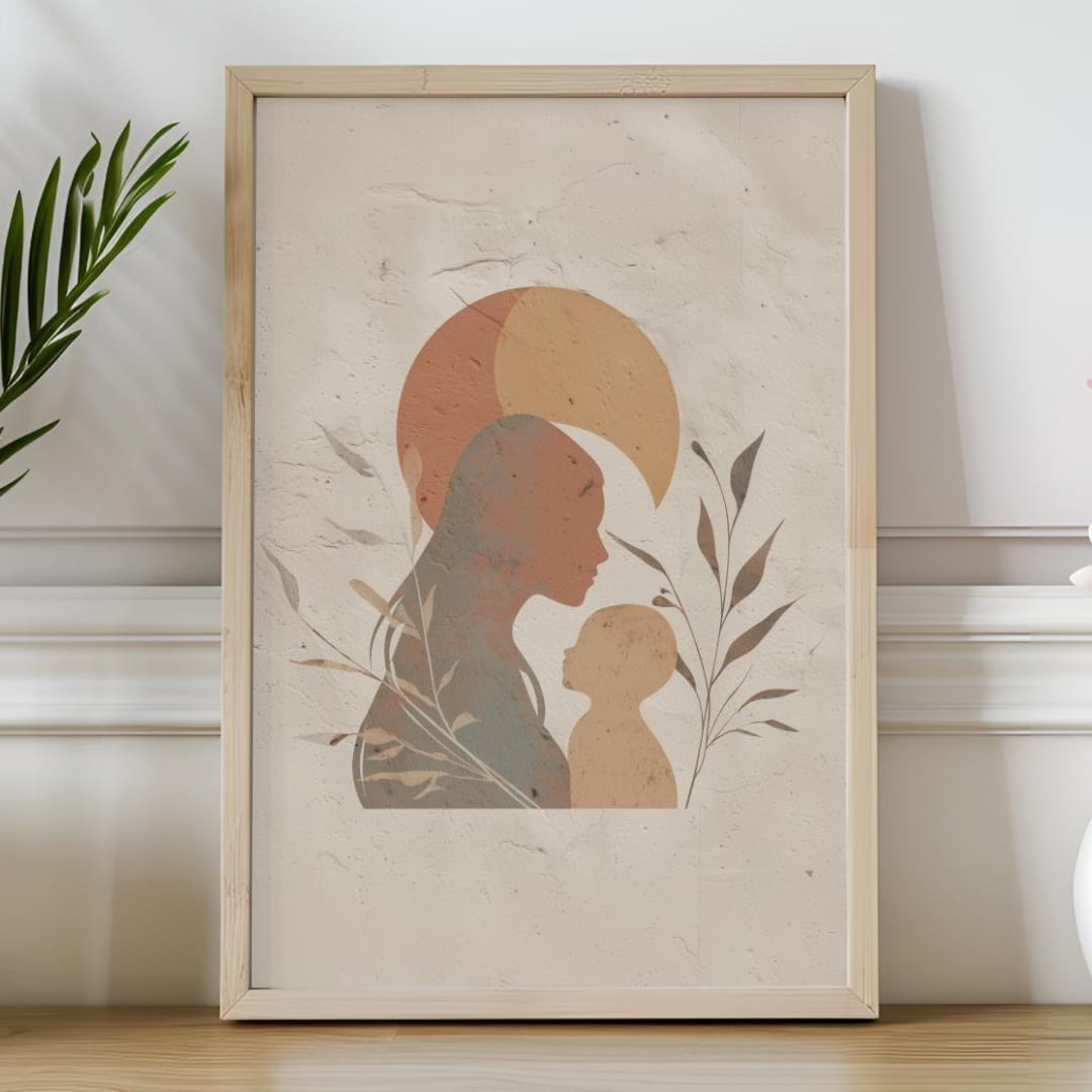 Mother Child Wall Art Print, Neutral Boho Family Decor, Minimalist ...