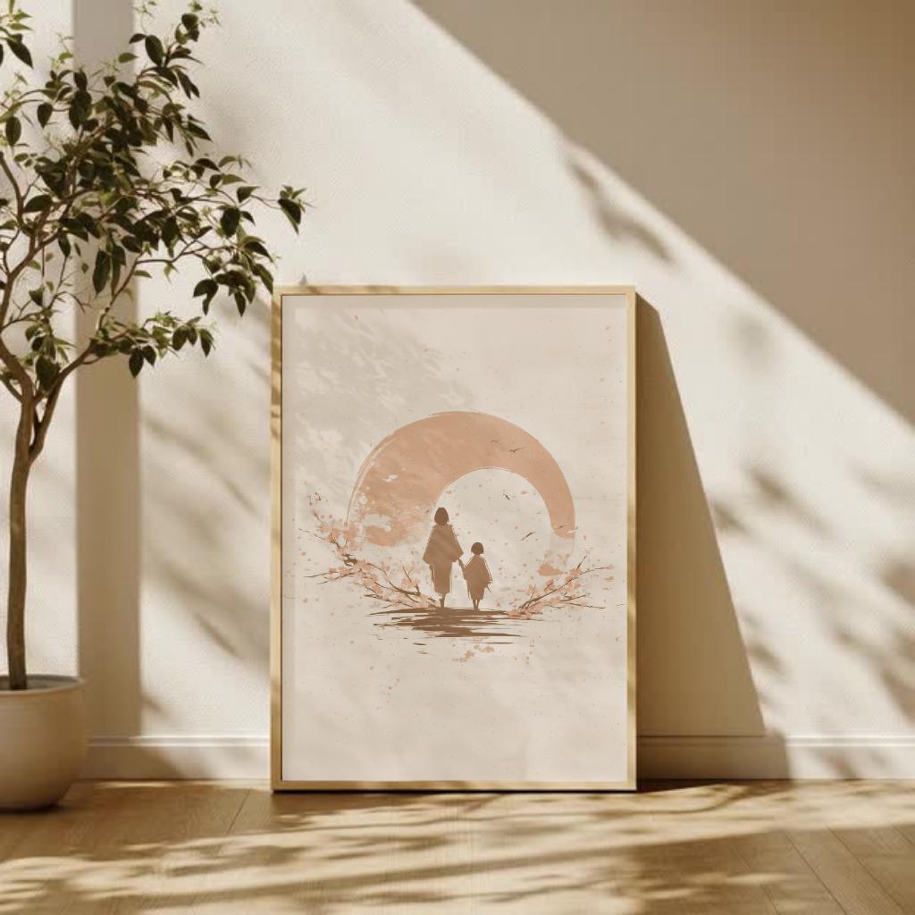 Mother Daughter Wall Art Print, Neutral Minimalist Family Decor, Soft ...