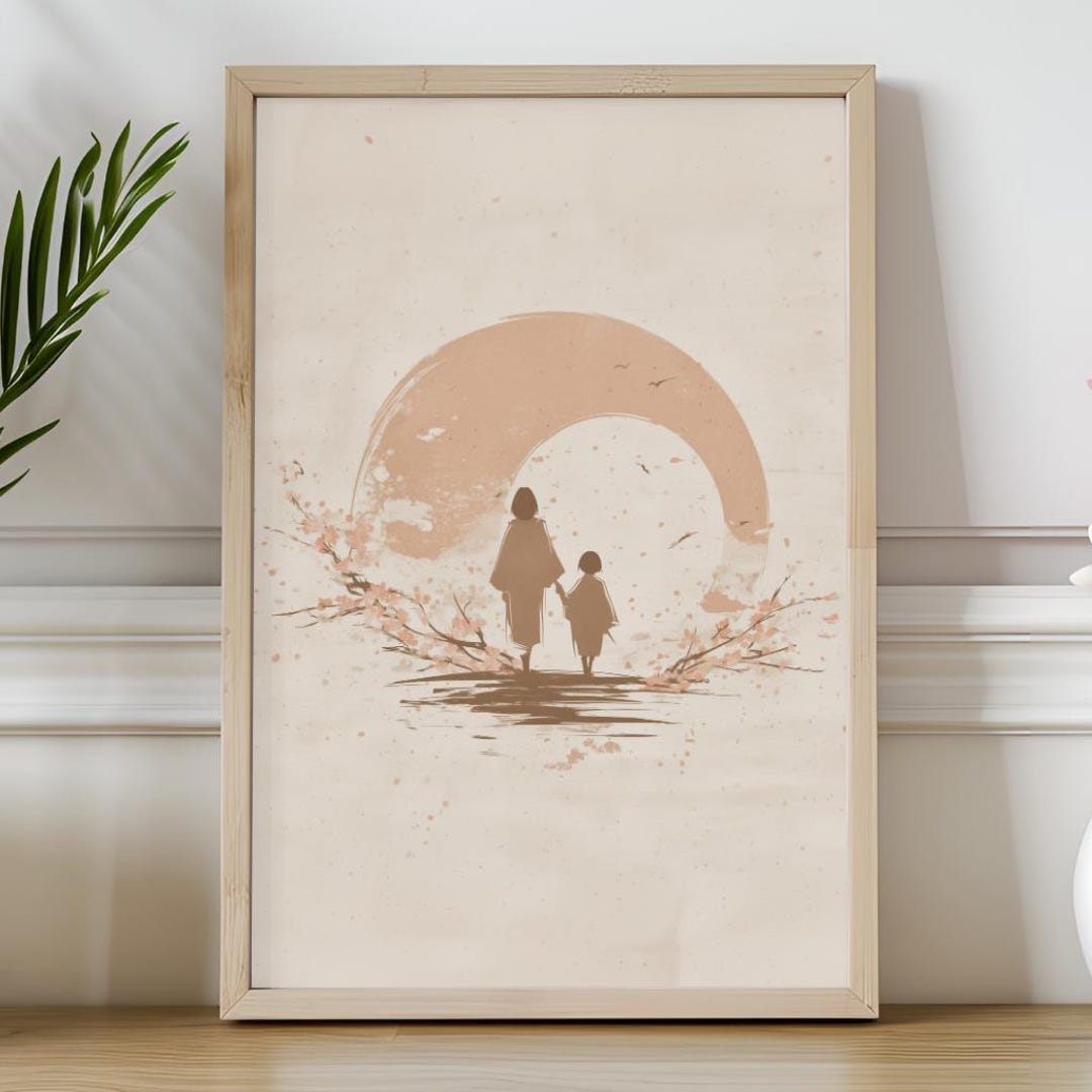 Mother Daughter Wall Art Print, Neutral Minimalist Family Decor, Soft ...