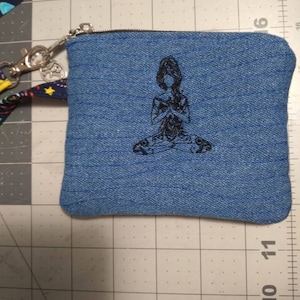 Meditation yoga peaceful chakra new age coin purse. Handmade by me. Small minimalist purse or wallet.  Jean fabric.