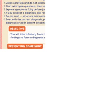 Pode incluir: Um cartaz educativo branco e rosa com o título "Optometry" em escrita azul. O cartaz inclui passos numerados para a interação com o paciente, a palavra "OBJECTIVE" e a frase "PRESENTING COMPLAINT".