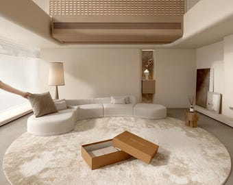 Round Plush Carpet Maillard ColoUr  – Wabi-sabi Style Bedroom Decor, Soft Fluffy Mat