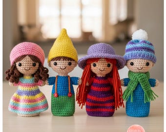 Patroon gehaakte vingerpoppetjes pdf, amigurumi-poppenset, doe-het-zelf speelgoed