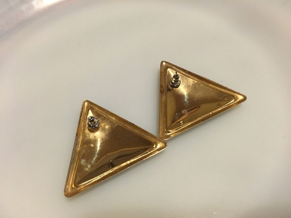 Vintage Black Enamel Earrings Shimmery Gold 80s F… - image 3