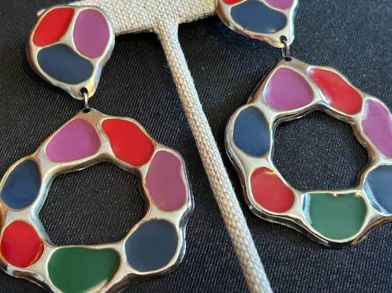 Extra Large Dangling Hoops Earrings Colorful Enam… - image 1