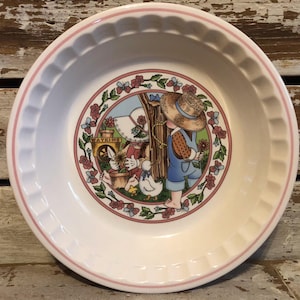 Vintage Watkins Country Kids Pie Pan/Dish Spring Brunch Ham And Cheese Pie Heartwarming Graphics