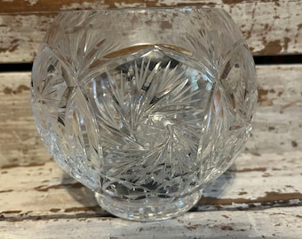 Vintage Lead Crystal Rose Bowl Vase Pinwheel Star 5 1/2" tall