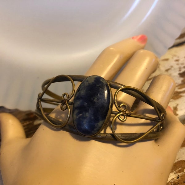 Vintage Sterling Sodalite Cuff Bracelet Marked 925