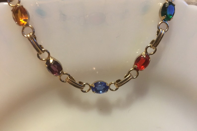 Vintage Rhinestone Link Bracelet Sparkly Jewel Tones