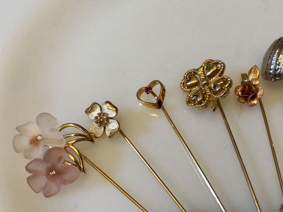 Nine Vintage Stickpins Estate Lot Gold Filled Tri… - image 2