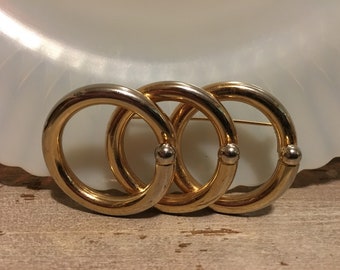 Vintage Modernist Brooch Hollow Circles Chunky Mid Century Brooch