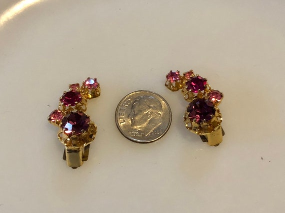 Vintage Austria Clip On Earrings Pink Purple Crys… - image 4
