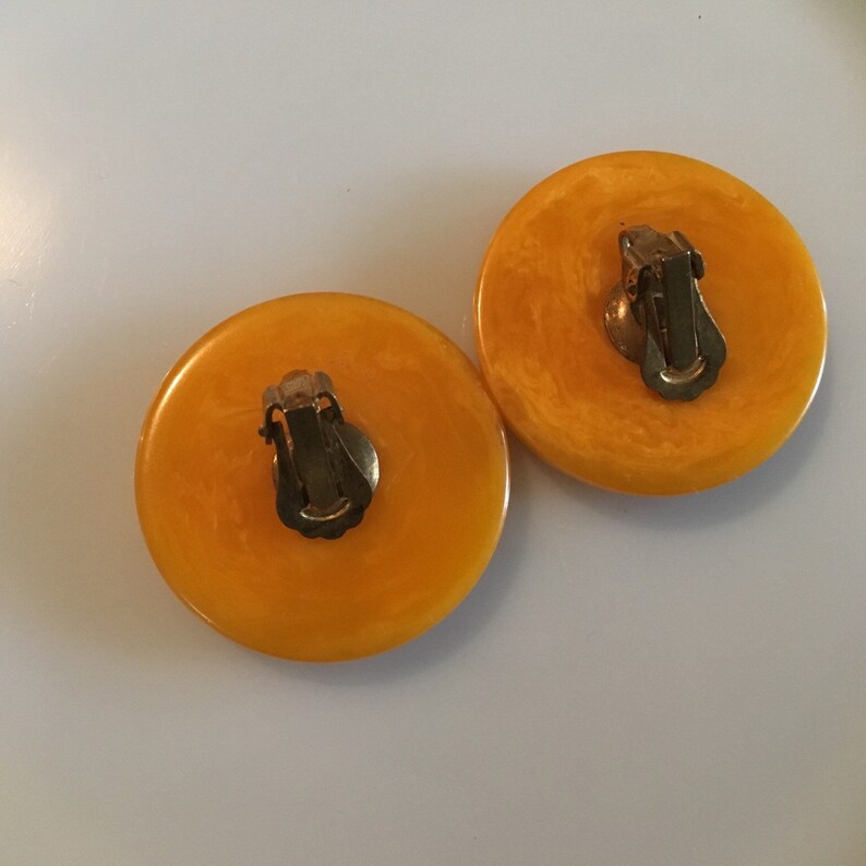 Vintage Bakelite Clip On Earrings Butterscotch Egg Yolk Estate Etsy