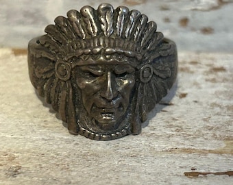 Vintage Sterling Indian Chief Biker Ring Size 11 1/2