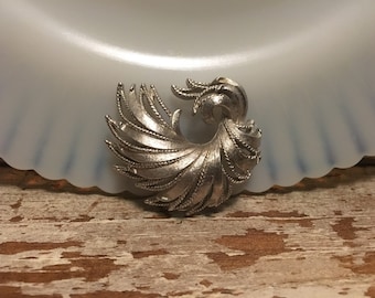 Vintage Monet Brooch Abstract Brushed Silver Tone Modernist Pin
