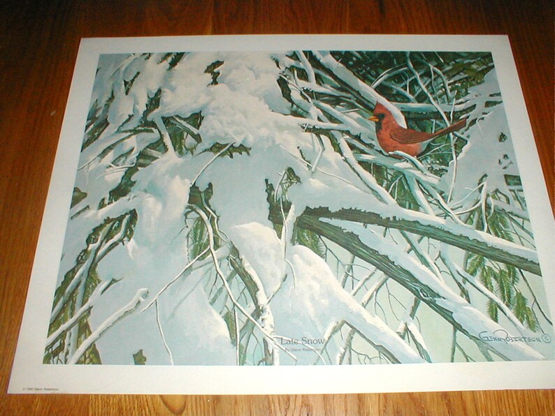 Glenn Robertson Late Snow Print Cardinal Sitting In Snowy Etsy