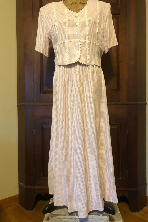 Buy Vintage S.L Fashions Size 14 Long Dress Pink Plaid Lace Trim Modest  Online in India - Etsy