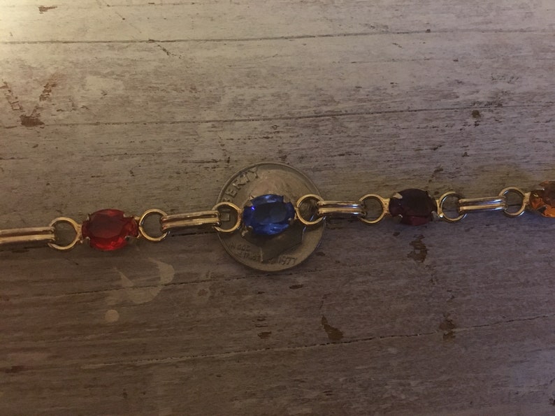 Vintage Rhinestone Link Bracelet Sparkly Jewel Tones