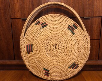 Vintage Handwoven Round Straw Purse Handbag Estate So Unique