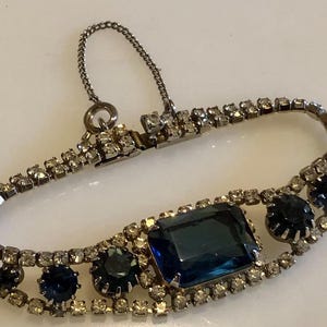 Vintage Blau Sapphire Farbe Klar Strass Armband Sicherheit Kette