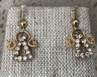Pendientes de ángel colgantes Brillantes Pedrería Gold Heart Wings