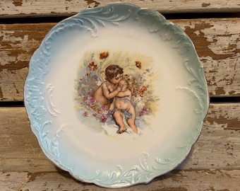 Antique Germany Plate Kissing Cherubs Victorian Decor