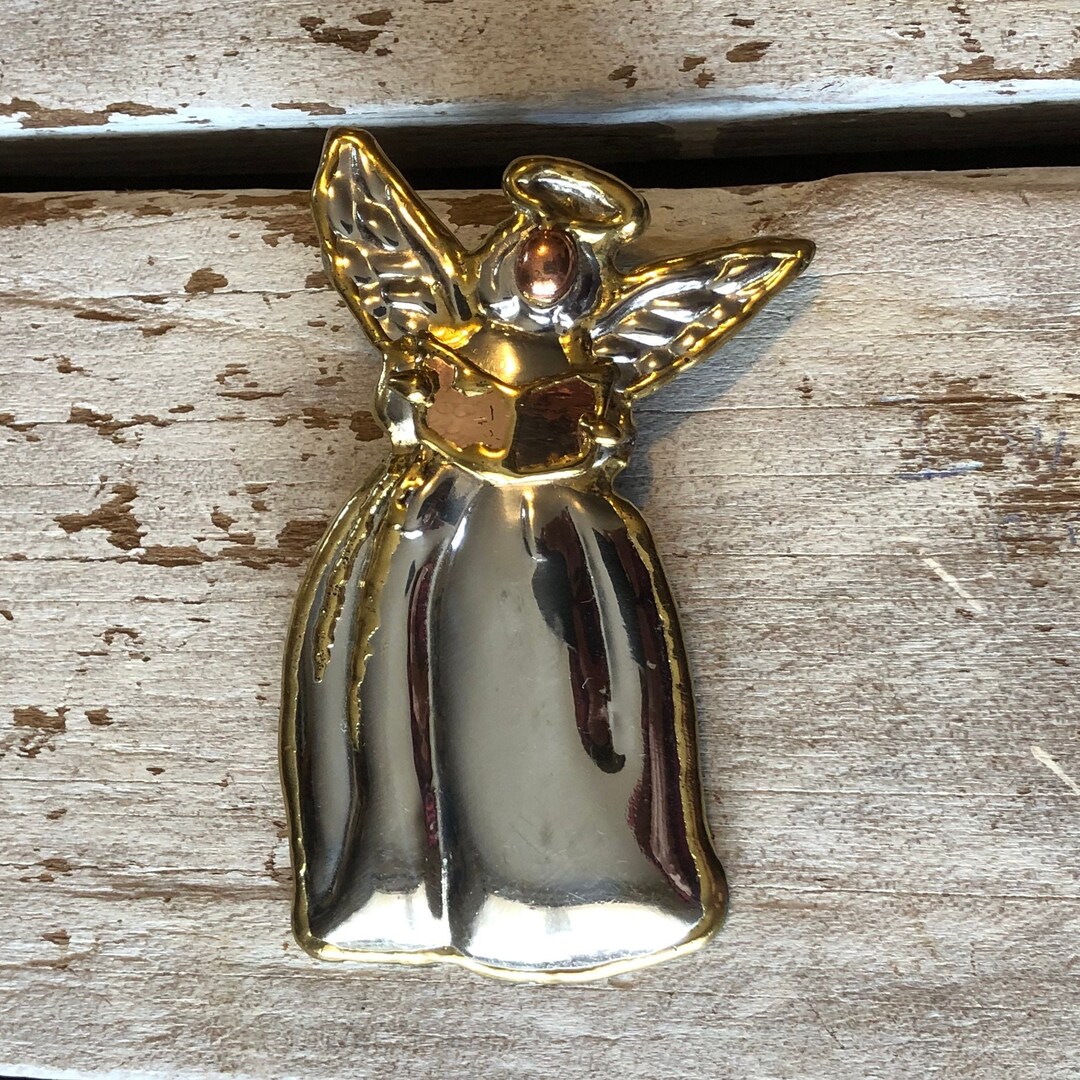 Vintage Large Angel Brooch Pendant Tri Color Silver W/copper Brass Etsy