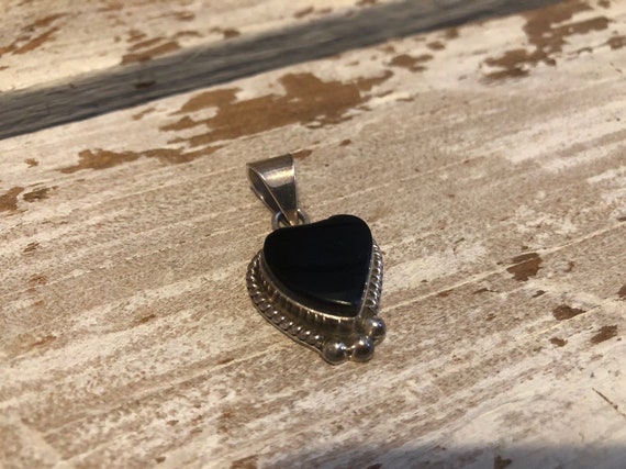 Vintage Taxco Sterling Heart Pendant Chunky Black… - image 7