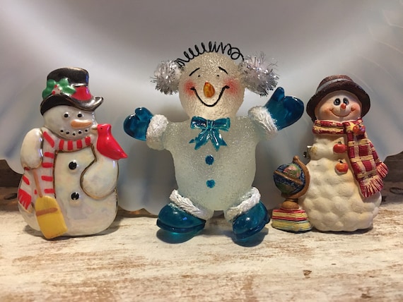 Three Large Whimsical Snowmen Brooches Fun Christ… - image 1