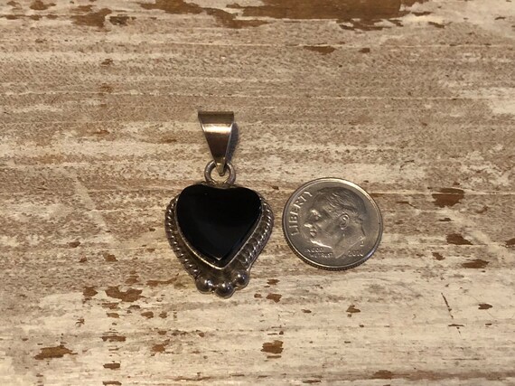 Vintage Taxco Sterling Heart Pendant Chunky Black… - image 3