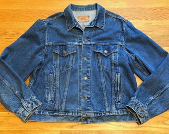 Vtg 80s Levi's 70506-0217 Dark Blue Denim Trucker Jean Jacket Size