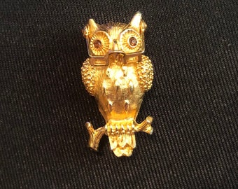 Vintage Tancer II Owl Brooch Articulated/Moveable Glasses Crystal Amber Eyes